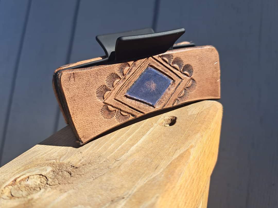 Tooled Leather Claw Clip